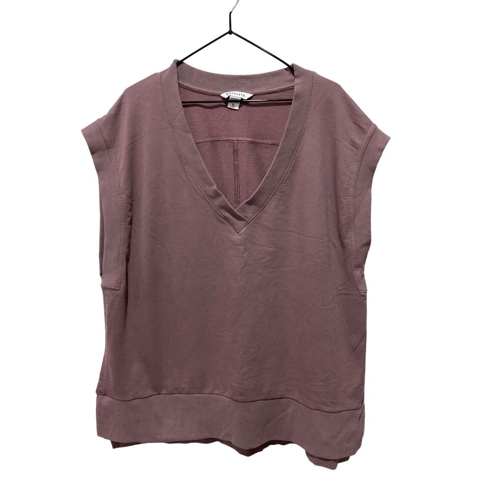 Athleta Retroterry Sweatshirt Tee Damask Mauve Pullover V-Neck Sz XL